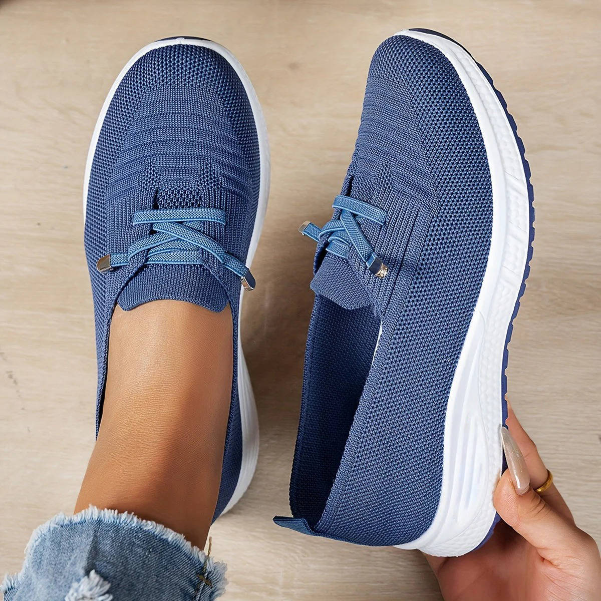Women's Slip On Sneakers, Breathable Mesh Walking Shoes, Casual Lace Detail Comfort Loafers