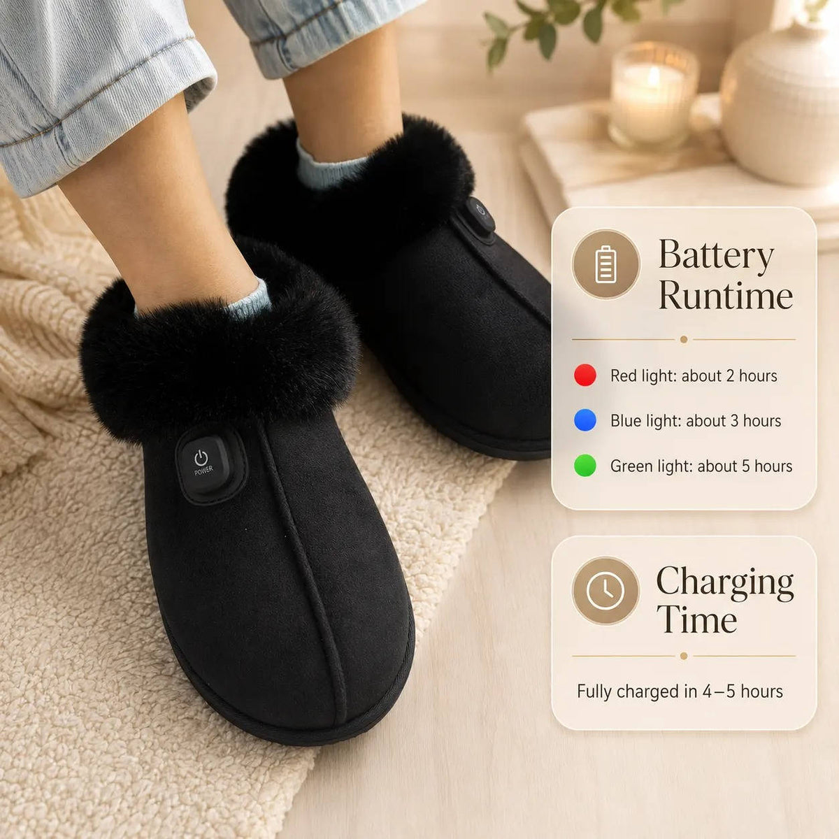 Heated Slippers, Rechargeable Electric Foot Warmer, 7.4V with 2500mAh Battery and Independent