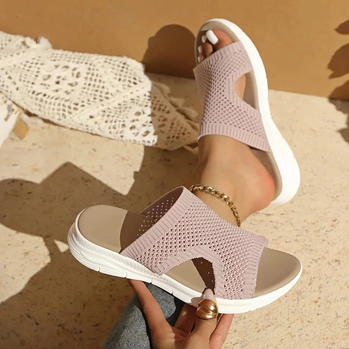 Women's Orthopedic Sandals, Open Toe Knit Comfort Sandals, Stretch Strappy Arch Support Shoes