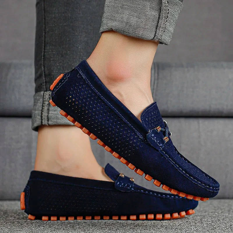 Men's Perforated Slip on Loafers, Breathable Driving Shoes, Casual Hollow Out Summer Moccasins
