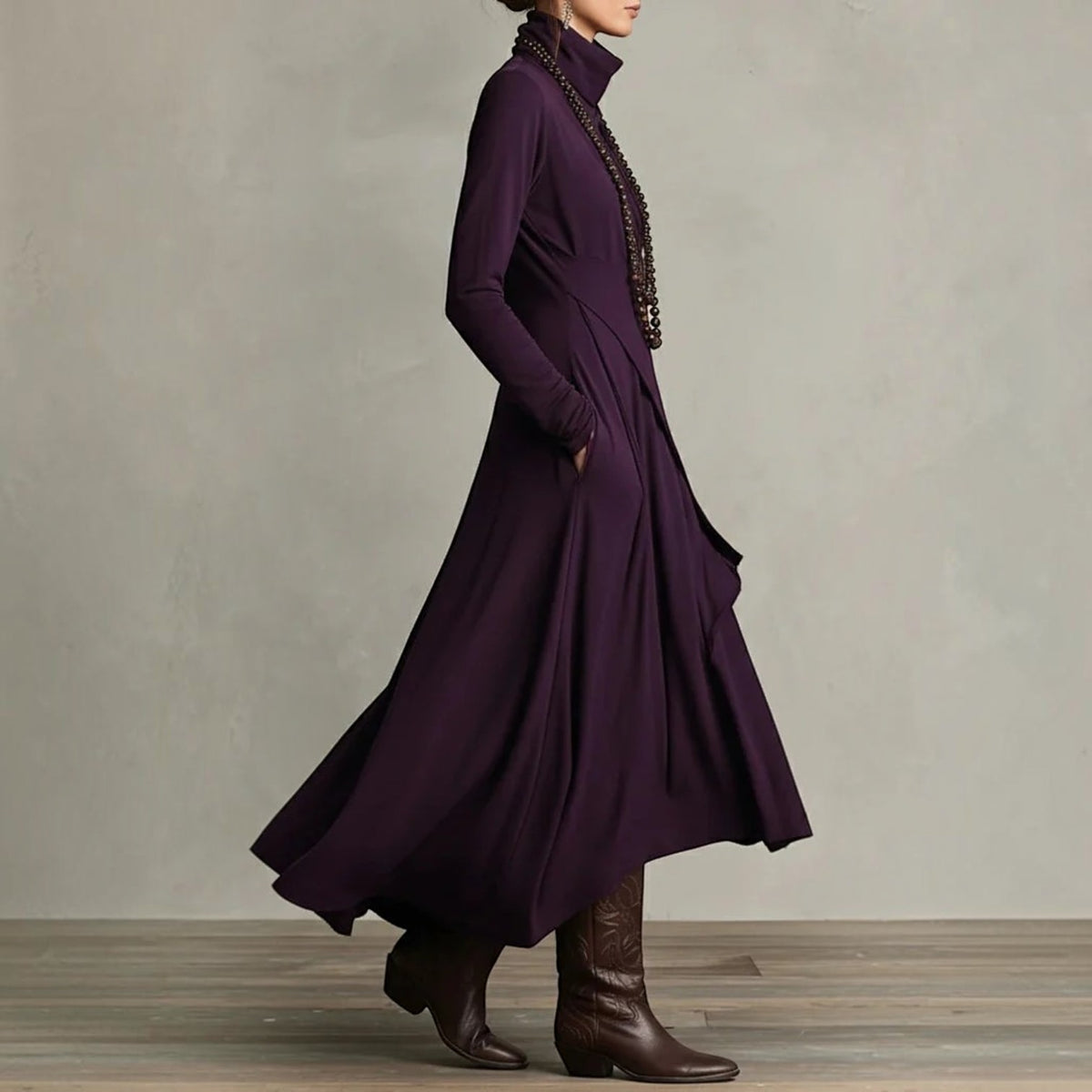Womens High Neck Maxi Dress, Elegant Long Dress, Sophisticated Formal Occasion Wear