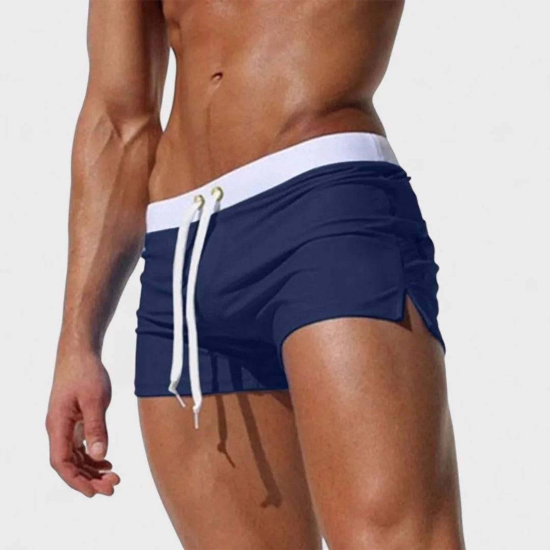 Men's Swim Trunks, Quick Dry Slim Fit Swim Shorts, Drawstring Beach Swimwear with Zipper Pocket