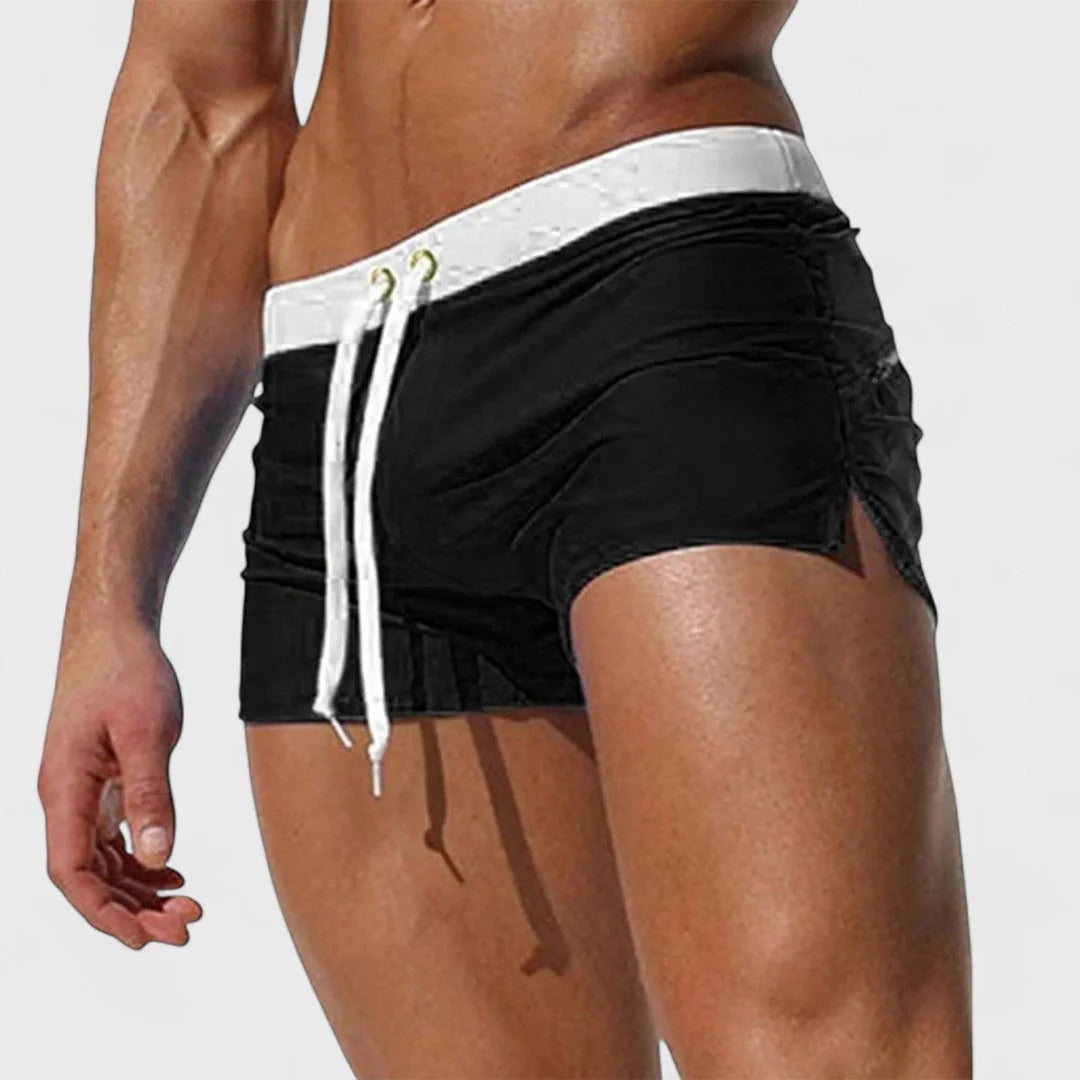 Men's Swim Trunks, Quick Dry Slim Fit Swim Shorts, Drawstring Beach Swimwear with Zipper Pocket