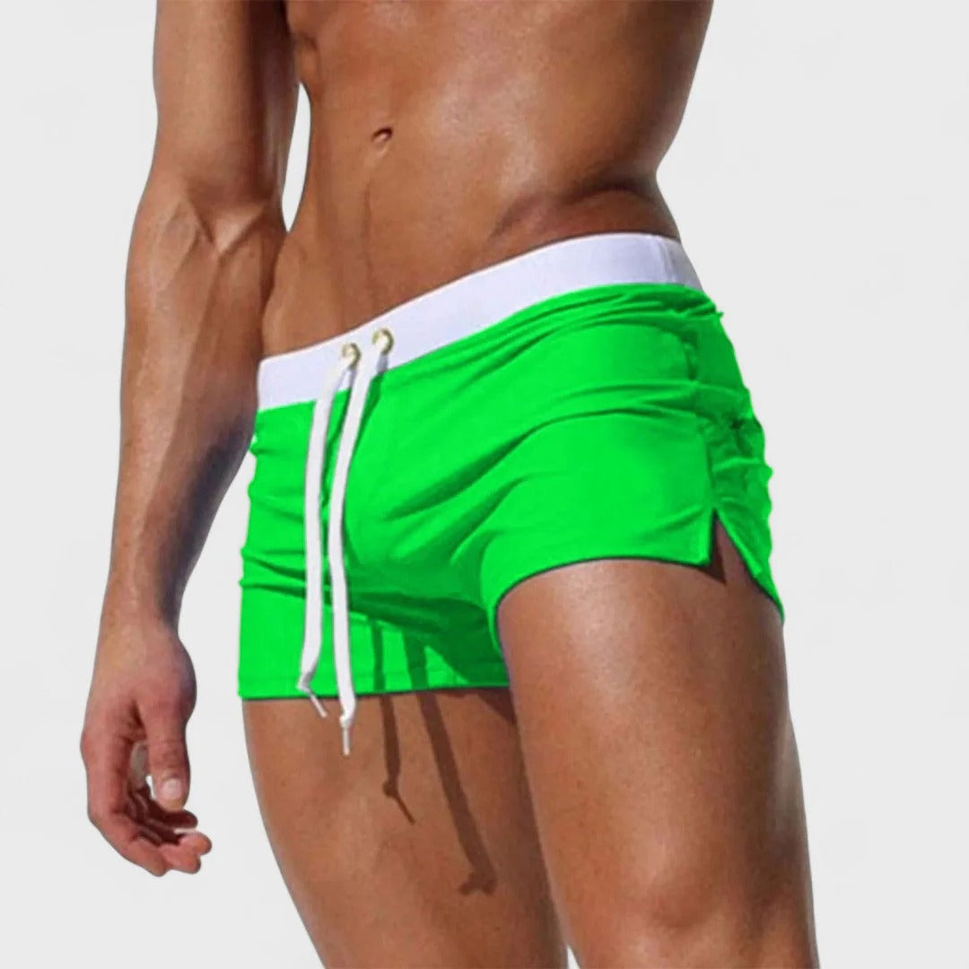 Men's Swim Trunks, Quick Dry Slim Fit Swim Shorts, Drawstring Beach Swimwear with Zipper Pocket