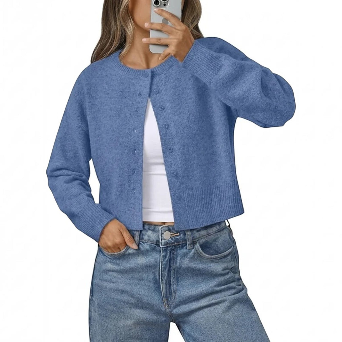 Womens Cropped Button Down Cardigan - Lightweight Knit Sweater