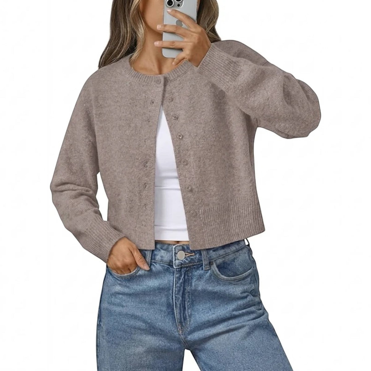 Womens Cropped Button Down Cardigan - Lightweight Knit Sweater