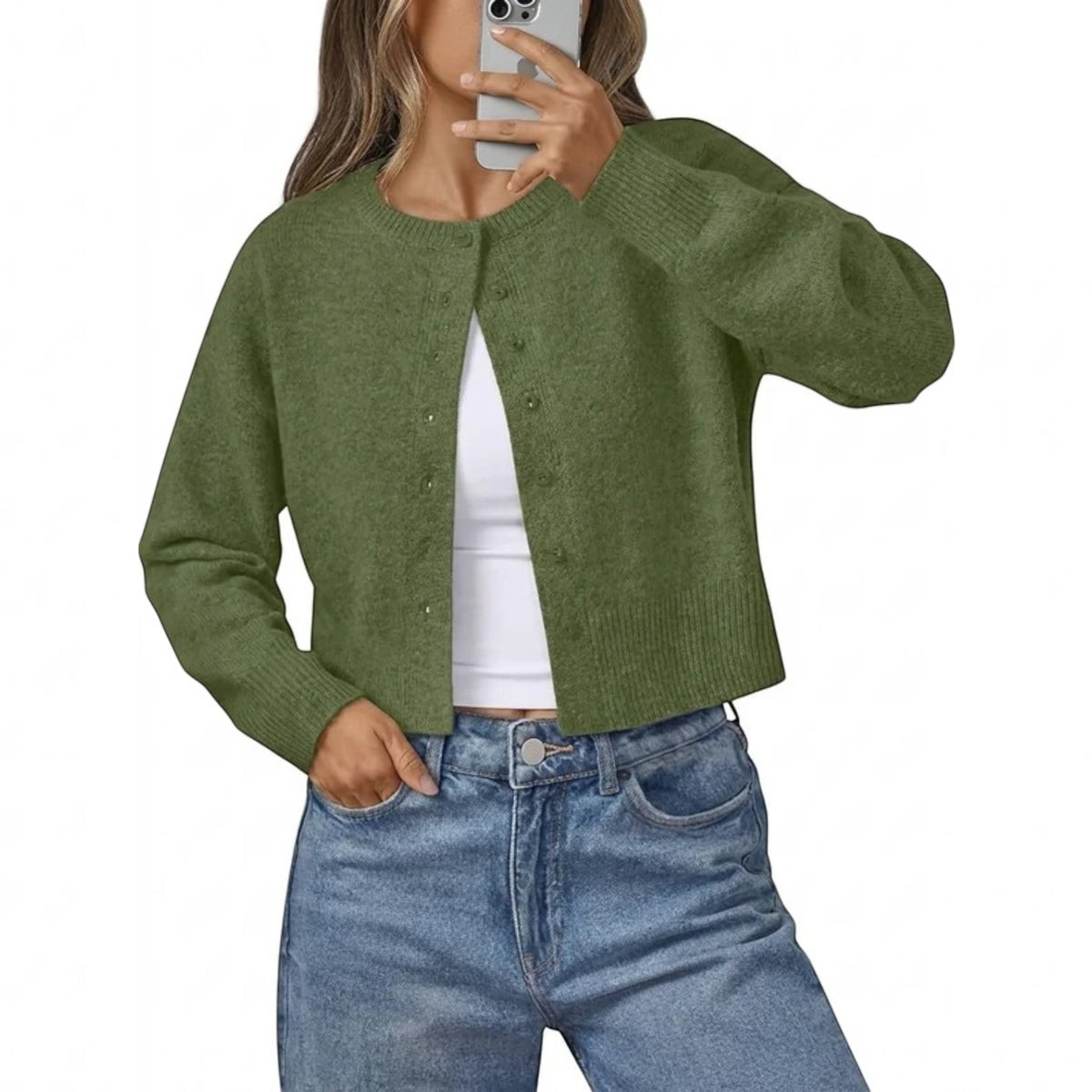Womens Cropped Button Down Cardigan - Lightweight Knit Sweater