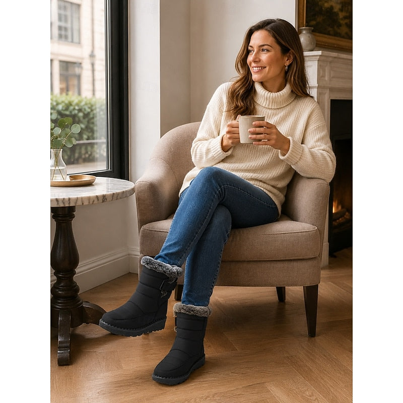 Winter Snow Boots with Plush Lining and Deep Tread Sole, Side Fastening