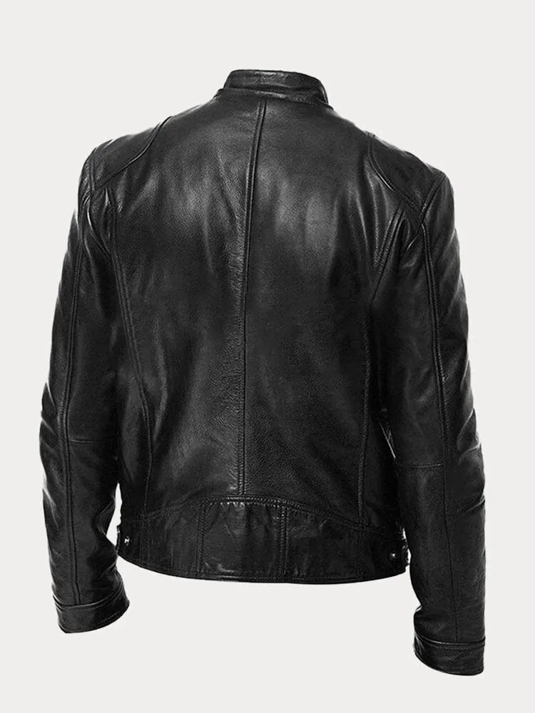 Structured Jacket with Metal Zip Closure and Snap Tab Stand Collar
