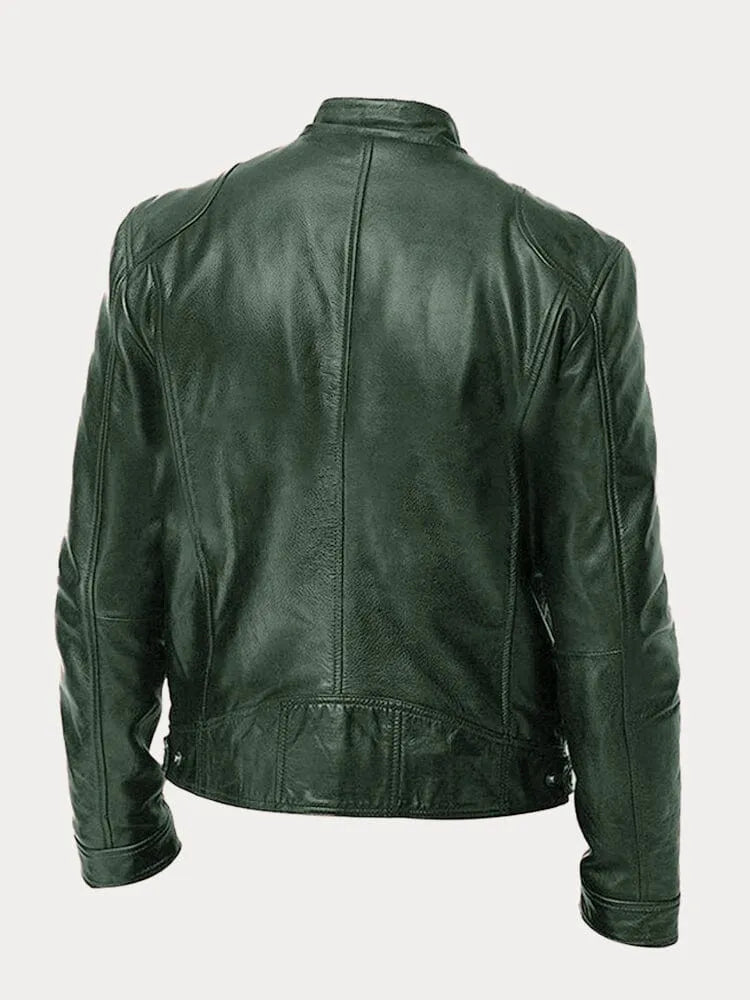 Structured Jacket with Metal Zip Closure and Snap Tab Stand Collar