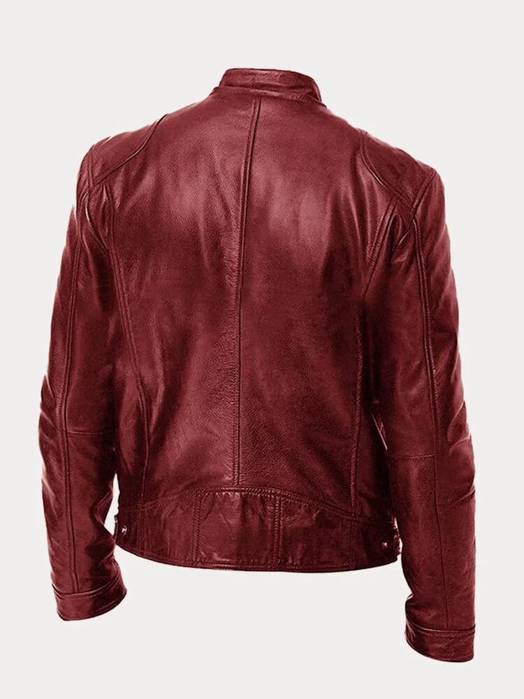 Structured Jacket with Metal Zip Closure and Snap Tab Stand Collar