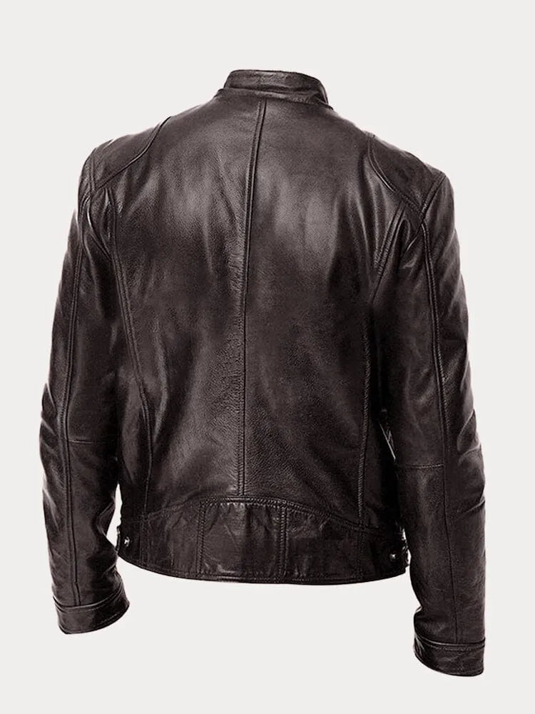 Structured Jacket with Metal Zip Closure and Snap Tab Stand Collar