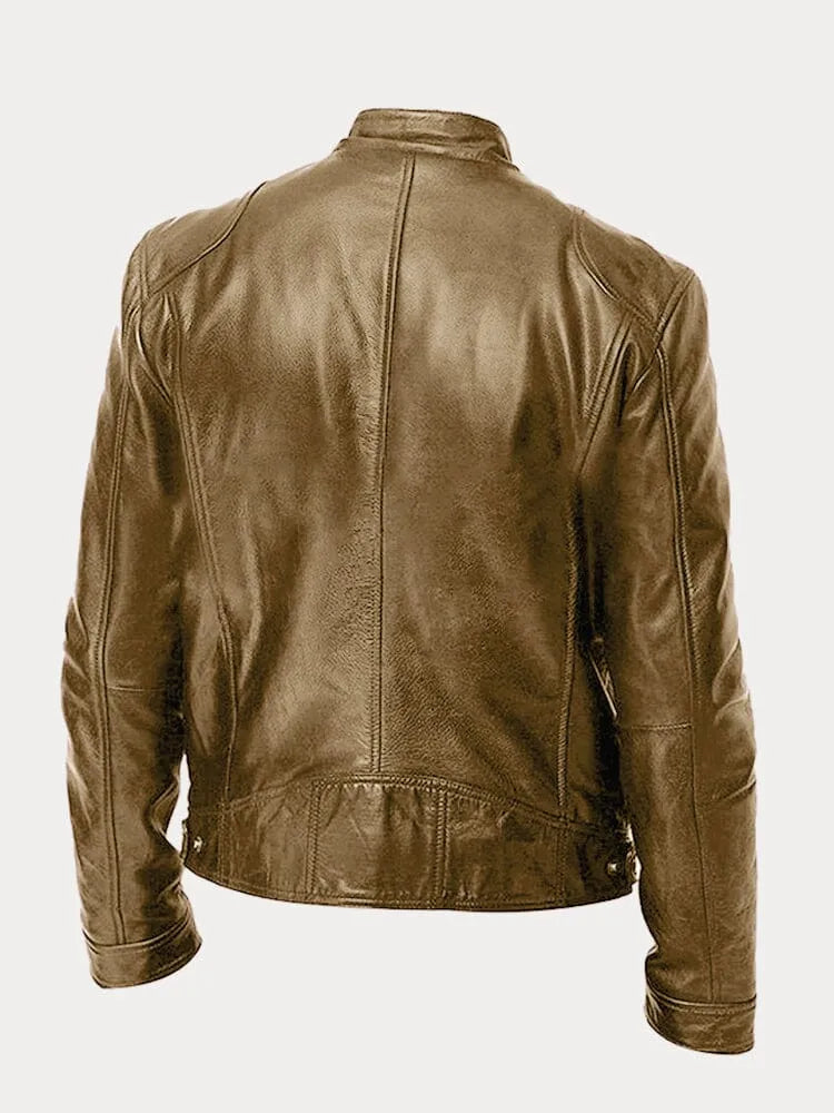Structured Jacket with Metal Zip Closure and Snap Tab Stand Collar