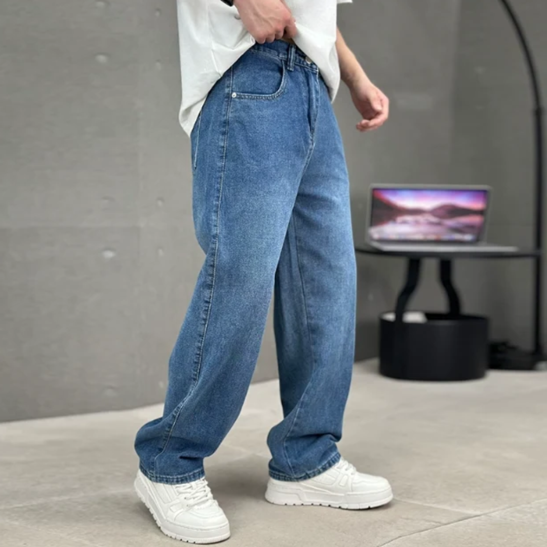 Mens Straight Leg Jeans with Natural Waistband and Full Range Motion