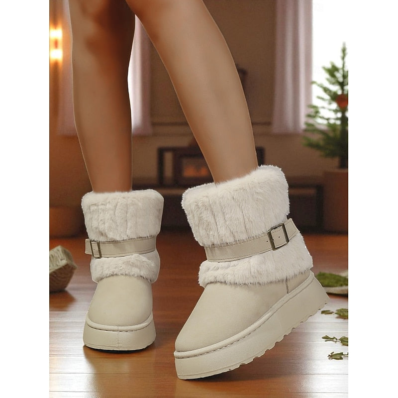 Womens Ankle Snow Boots with Fur Trim and Grip Sole With Plush Lined