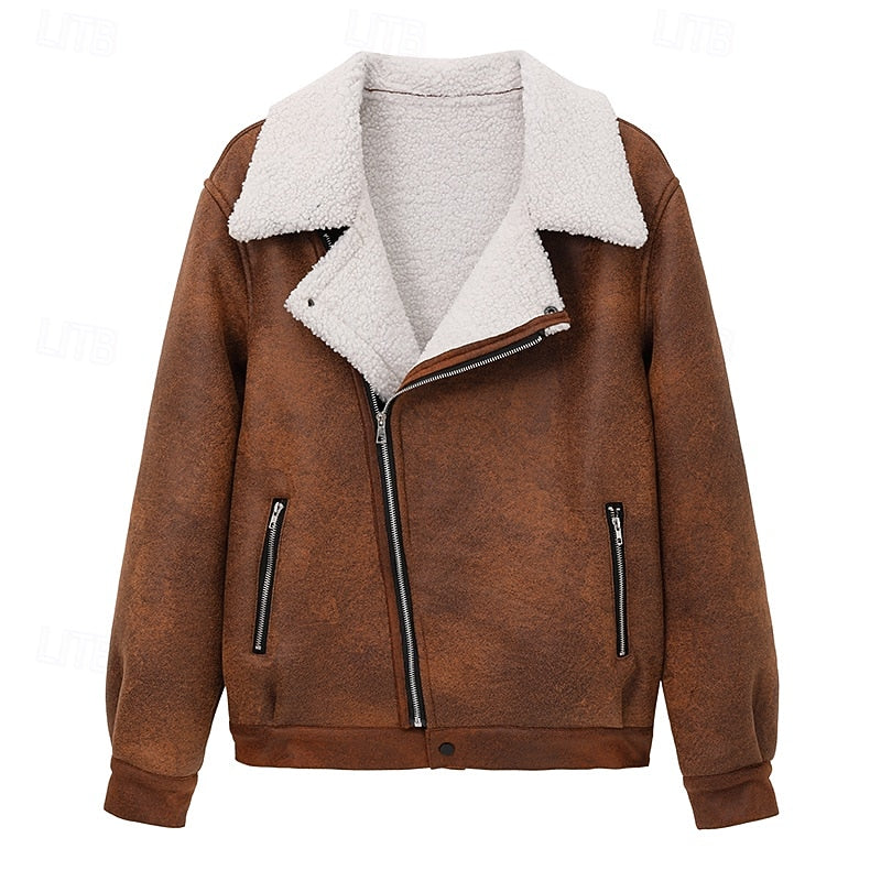 Lined Winter Jacket with Plush Interior and Classic Collar, Relaxed Fit