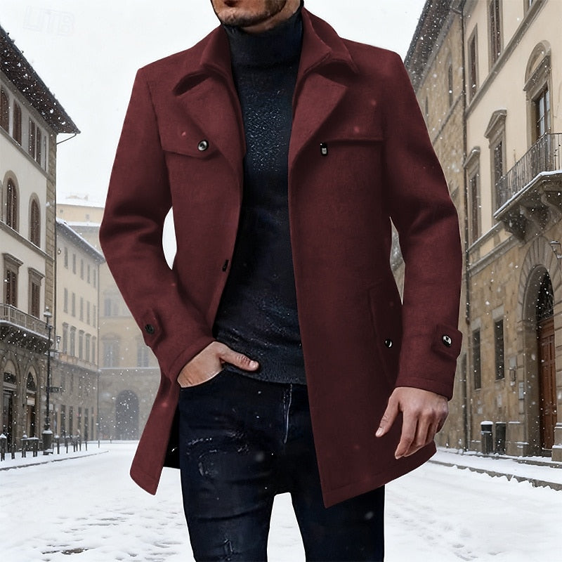 Longline Winter Coat with Tailored Silhouette and Classic Collar, Front Button Closure