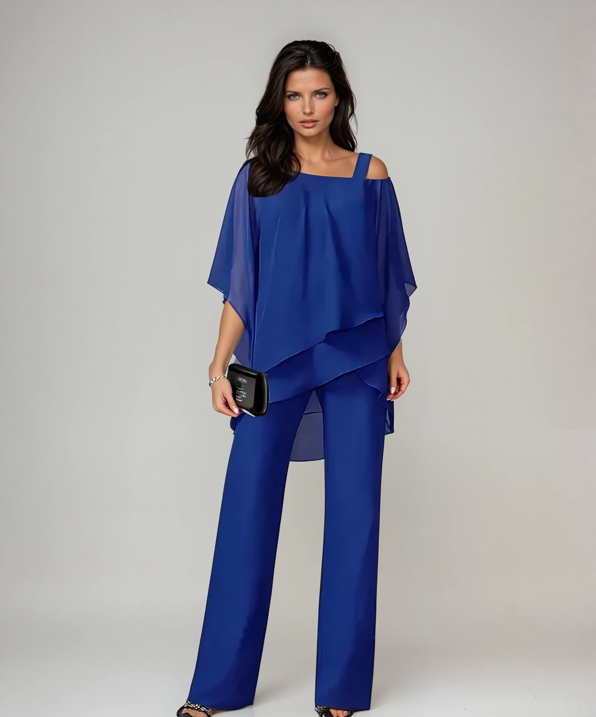 Tiered Layered Top with Wide Leg Pants and Fluid Drape Two Piece Set