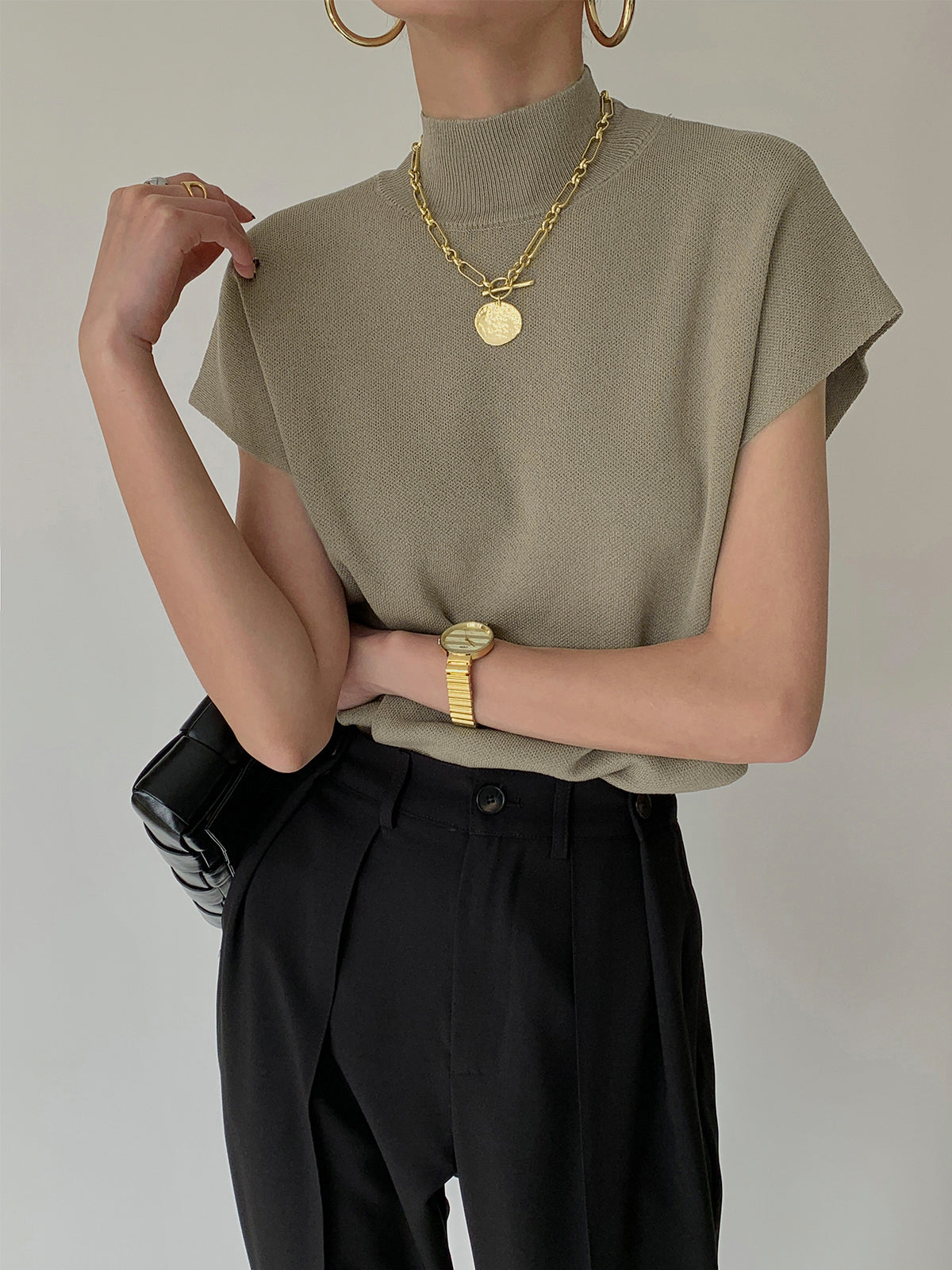 Knit Sweater with Acrylic Polyester Blend and Slight Stretch, Hip Length