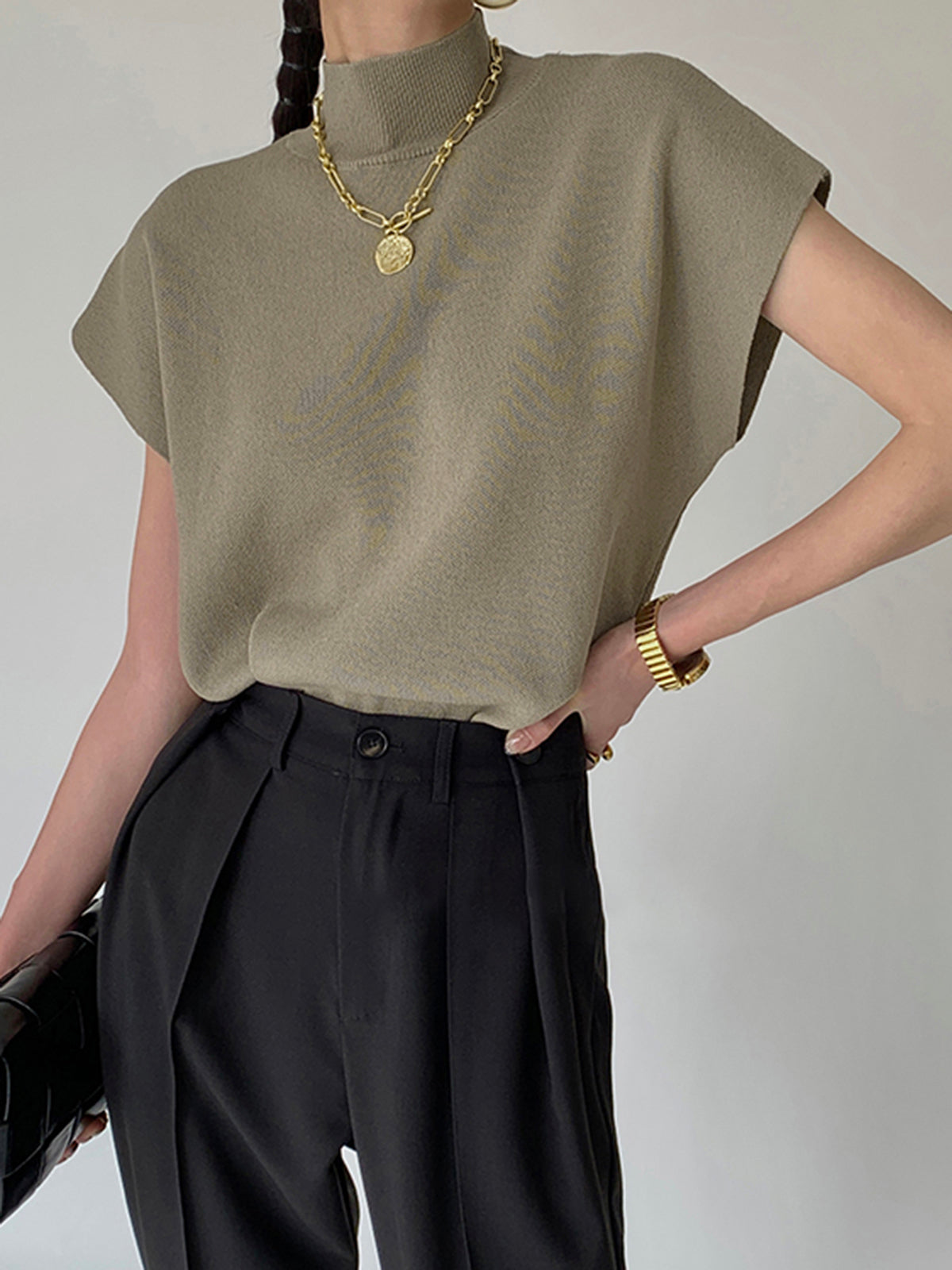 Knit Sweater with Acrylic Polyester Blend and Slight Stretch, Hip Length