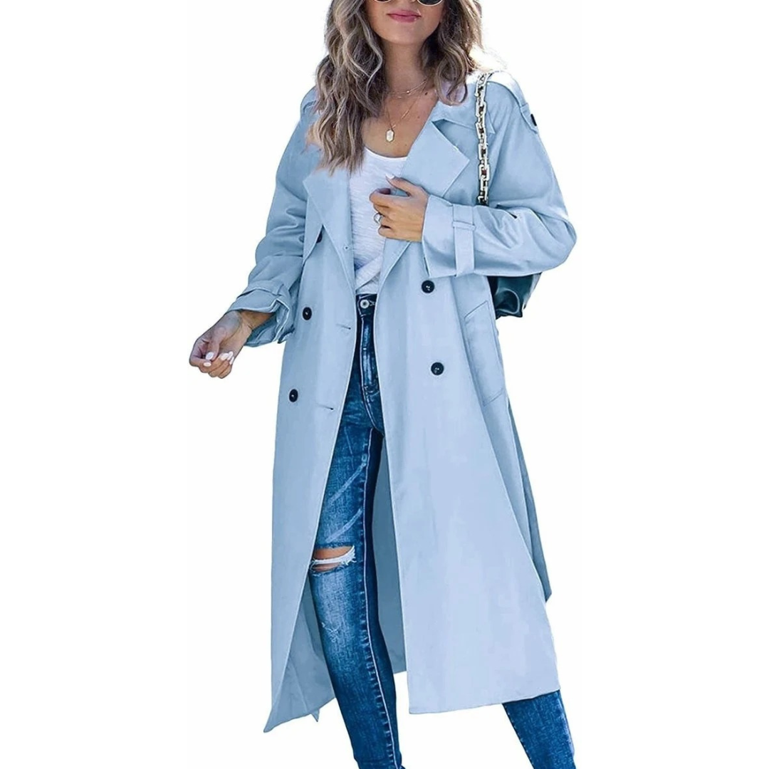 Womens Oversize Trench Coat with Adjustable Tie Belt and Loose Sleeves
