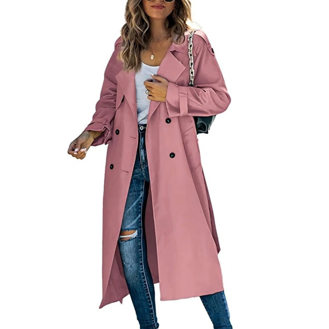 Womens Oversize Trench Coat with Adjustable Tie Belt and Loose Sleeves