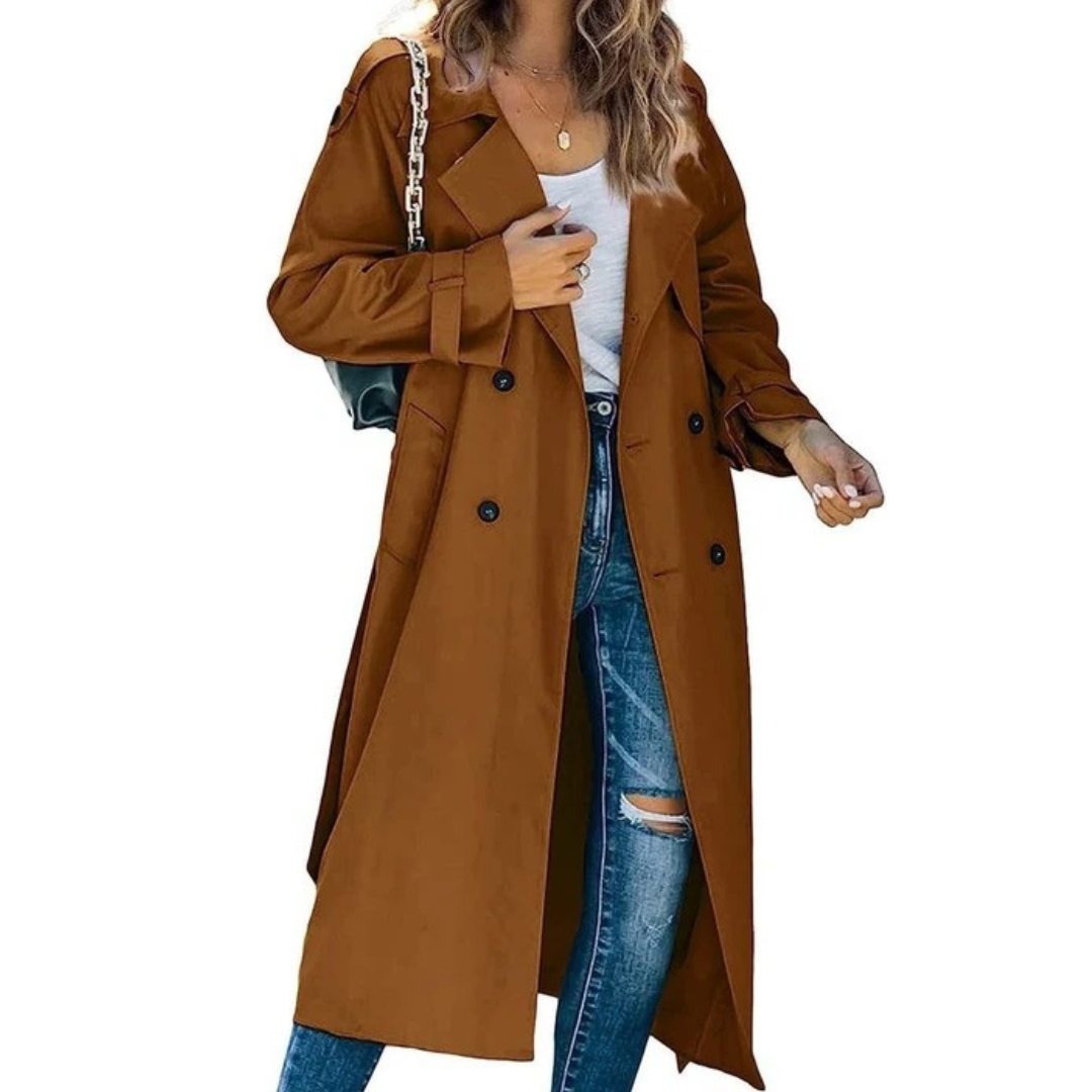 Womens Oversize Trench Coat with Adjustable Tie Belt and Loose Sleeves