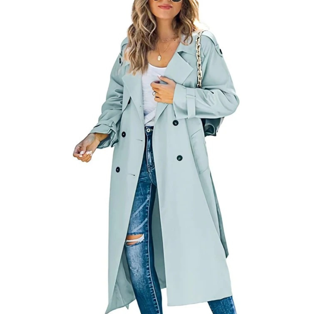 Womens Oversize Trench Coat with Adjustable Tie Belt and Loose Sleeves
