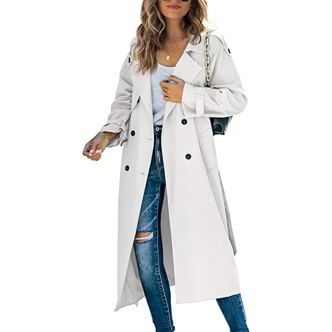Womens Oversize Trench Coat with Adjustable Tie Belt and Loose Sleeves