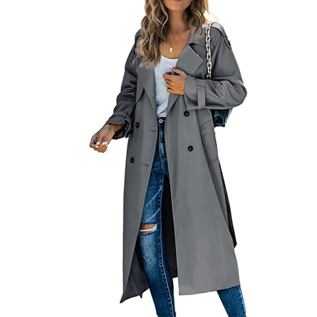 Womens Oversize Trench Coat with Adjustable Tie Belt and Loose Sleeves