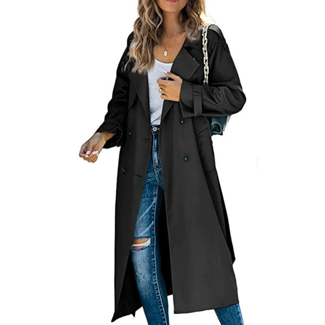 Womens Oversize Trench Coat with Adjustable Tie Belt and Loose Sleeves