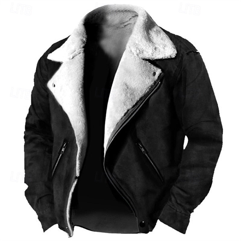 Lined Winter Jacket with Plush Interior and Classic Collar, Relaxed Fit