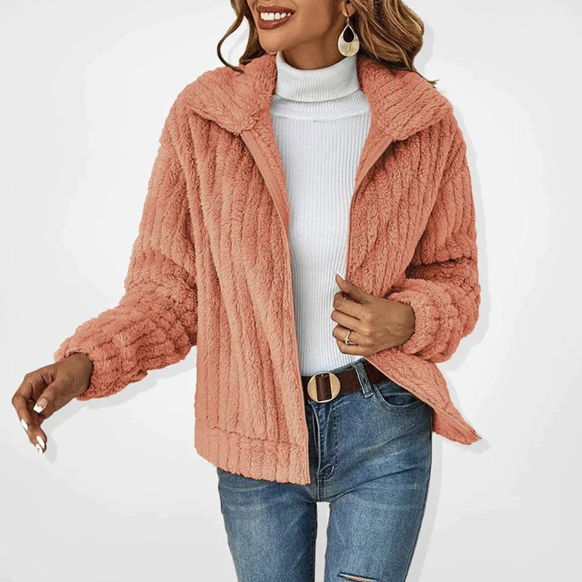 Plush Hooded Longline Fleece Cardigan with Pockets and Button Detail