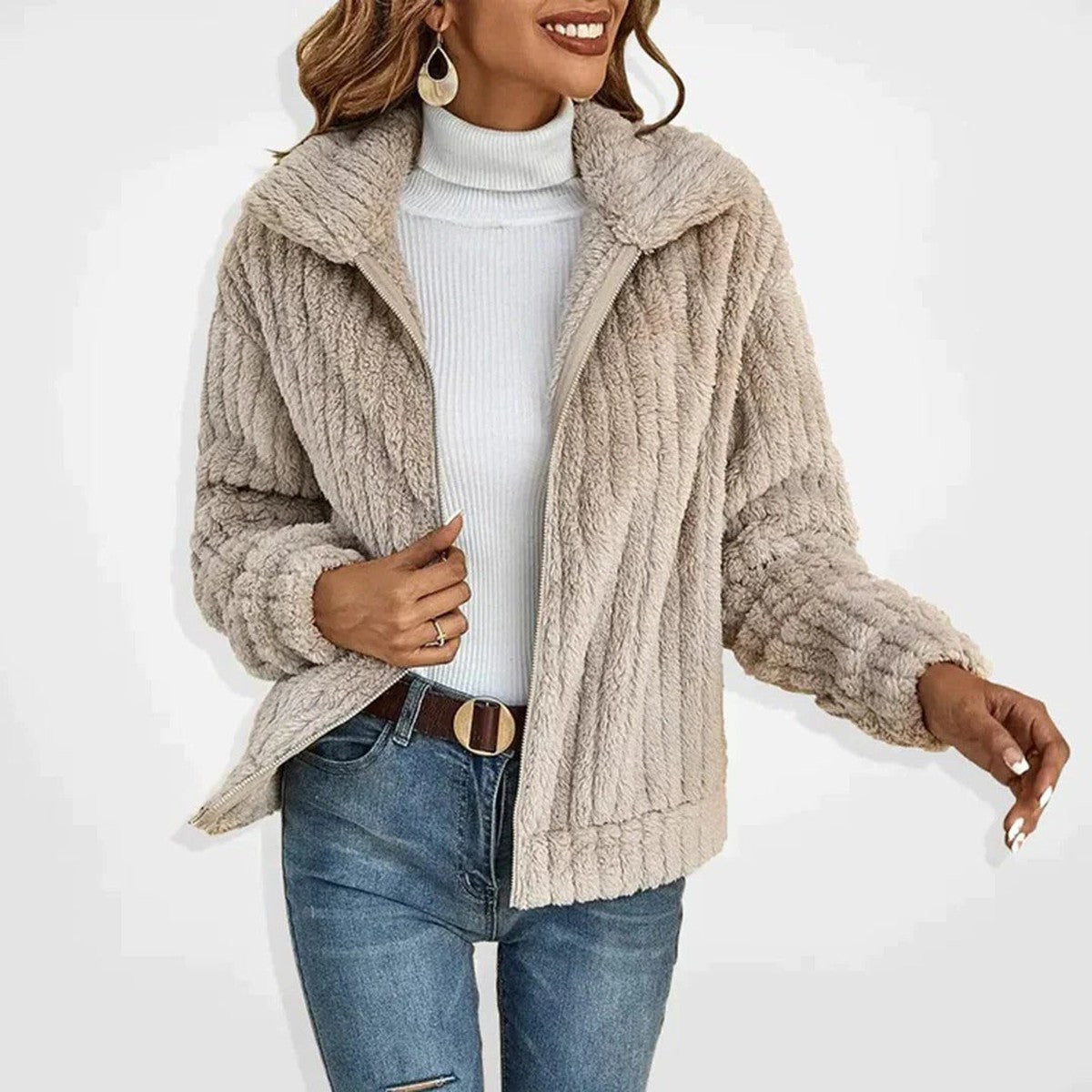 Plush Hooded Longline Fleece Cardigan with Pockets and Button Detail