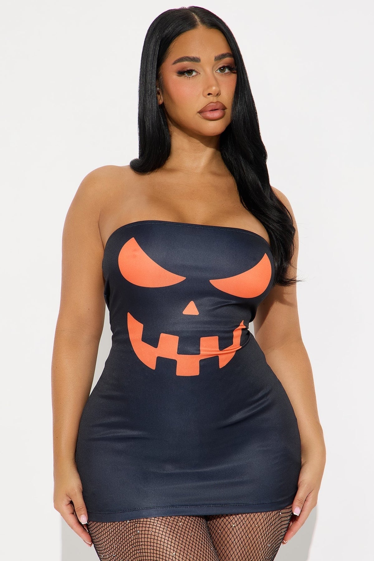 Pumpkin Face Bodycon Mini Dress with Long Sleeves for Halloween