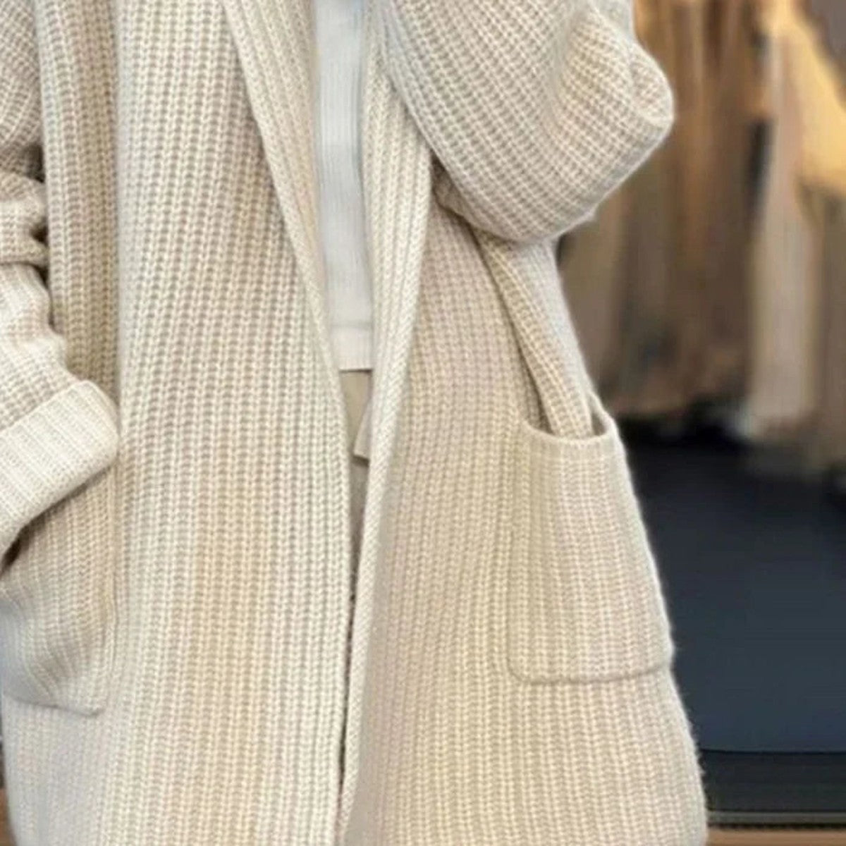 Long Sleeve Chunky Knit Cardigan Sweater with Front Pockets