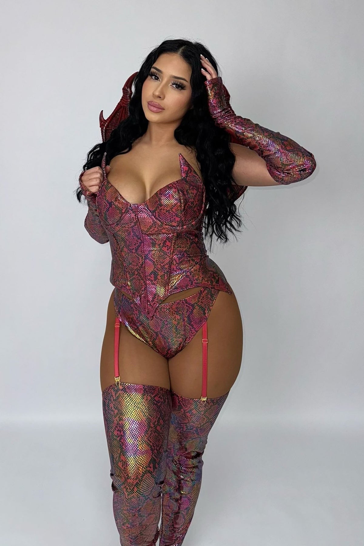 Dragon Bodysuit Costume Set with Wings and Horn Headband, Arm Cuffs