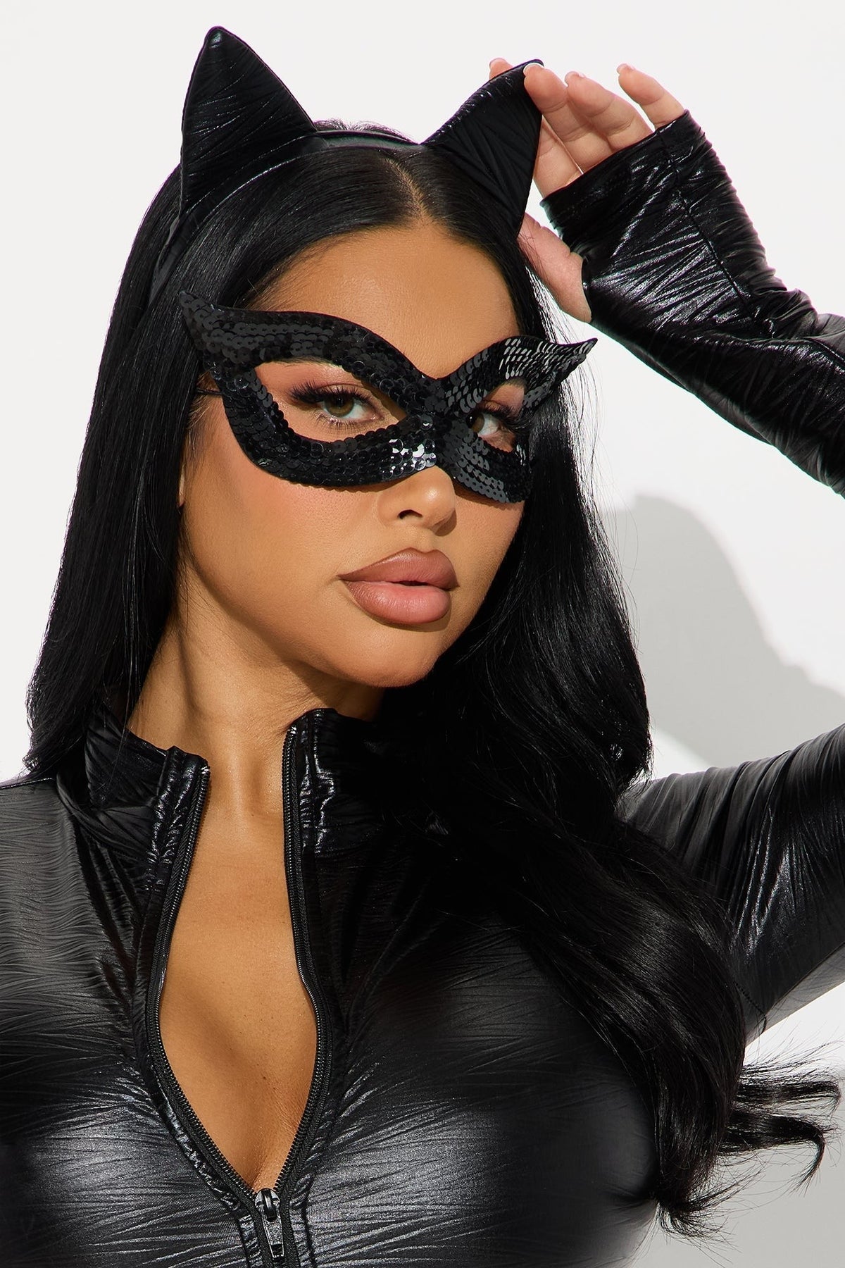 Black Cat Costume Set with Bodysuit and Ear Headband, Mask Included