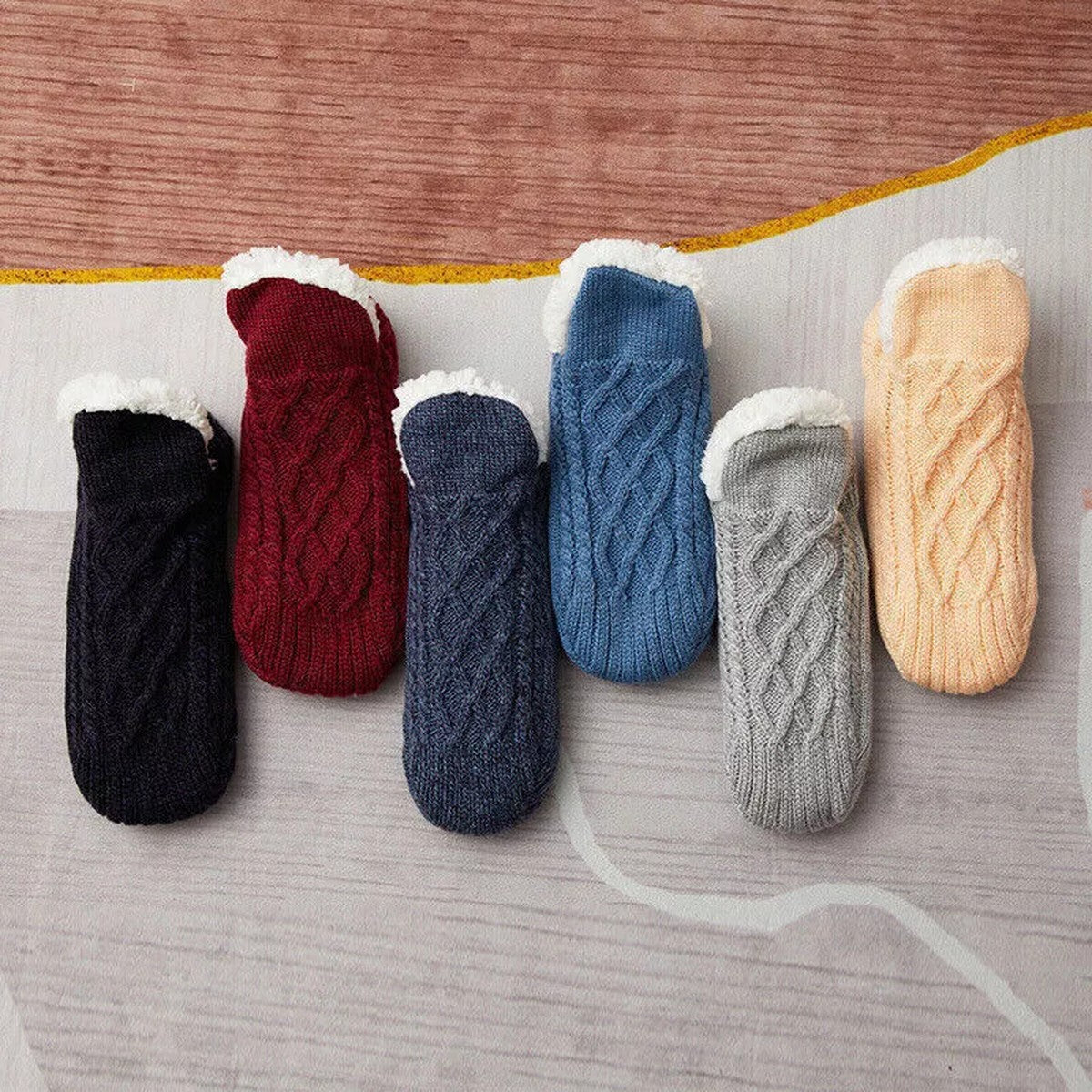 Fleece Lined Slipper Socks with Anti Slip Grippers and Knit Cuff