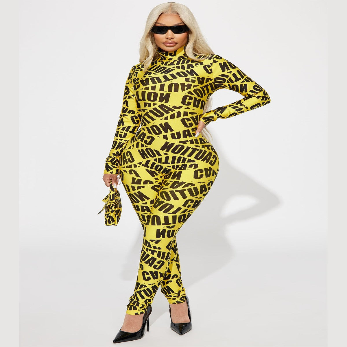 Caution Tape Rave and Halloween Costume with Graphic Straps and Crop Top