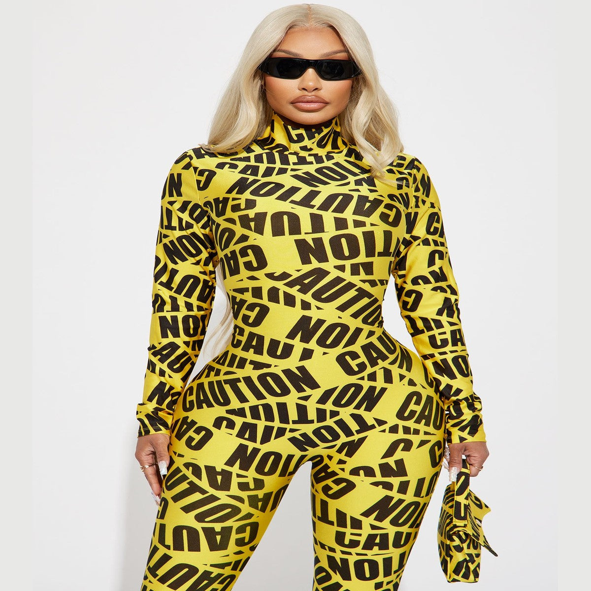 Caution Tape Rave and Halloween Costume with Graphic Straps and Crop Top