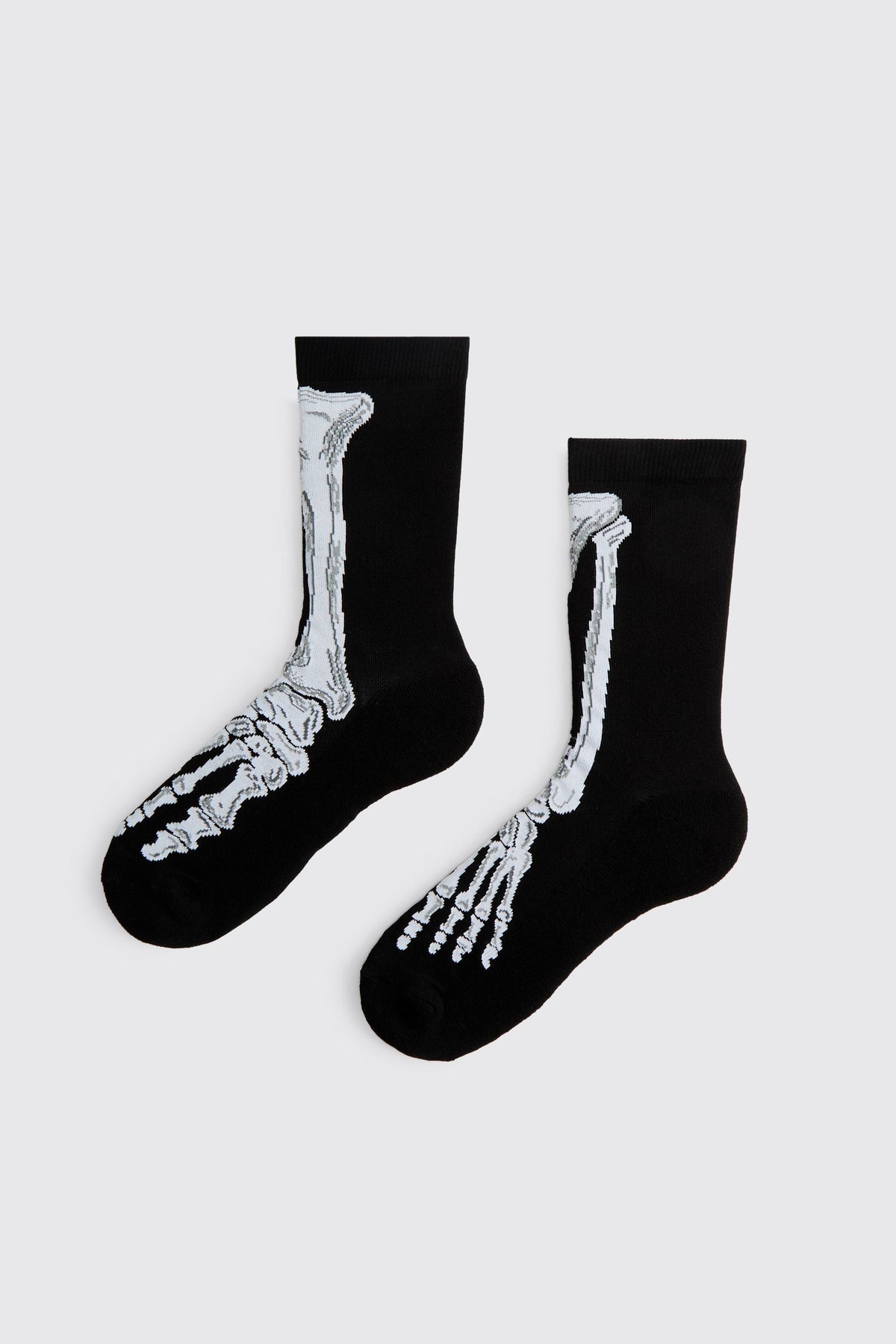 Skeleton Crew Socks with Knitted Bone Graphics and Ribbed Cuff