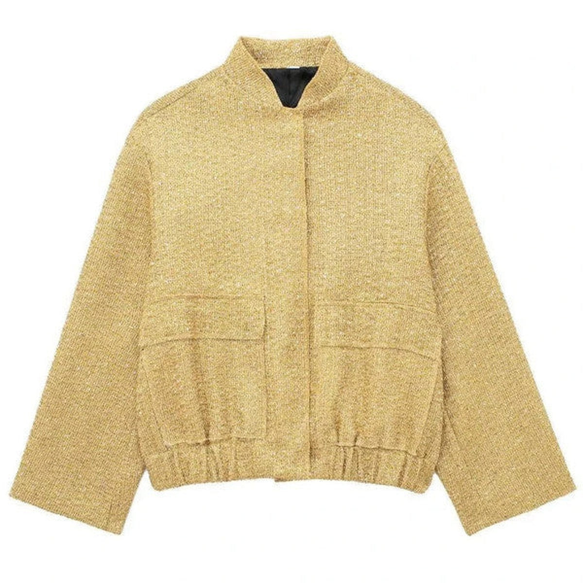 Sparkling Sequin Aviator Jacket with Soft Faux Shearling Lapels and Trim