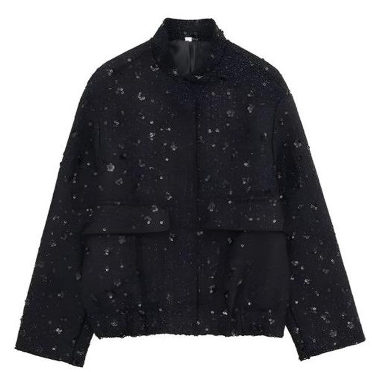 Sparkling Sequin Aviator Jacket with Soft Faux Shearling Lapels and Trim