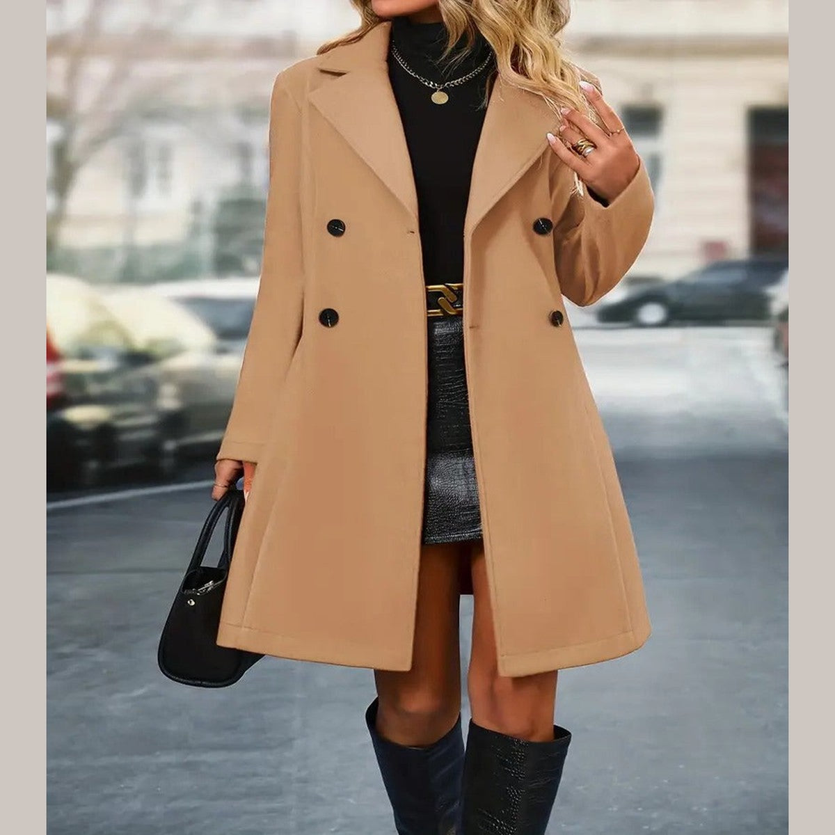 Classic Double Breasted Trench Coat with Adjustable Waist Belt