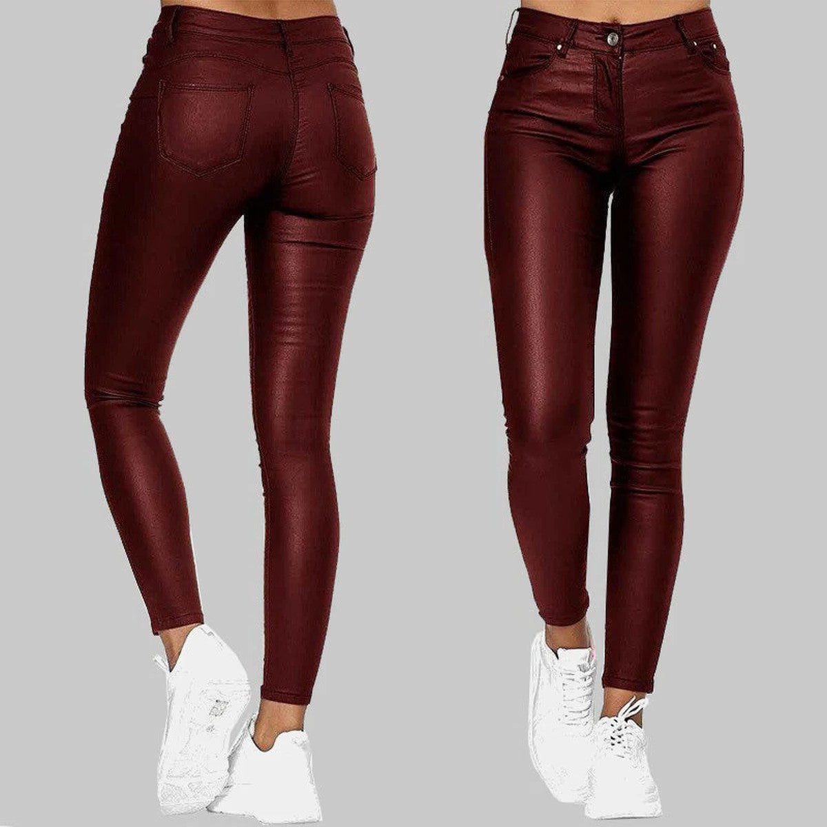 High Waisted Faux Leather Leggings with Stretchy Slim Fit Silhouette