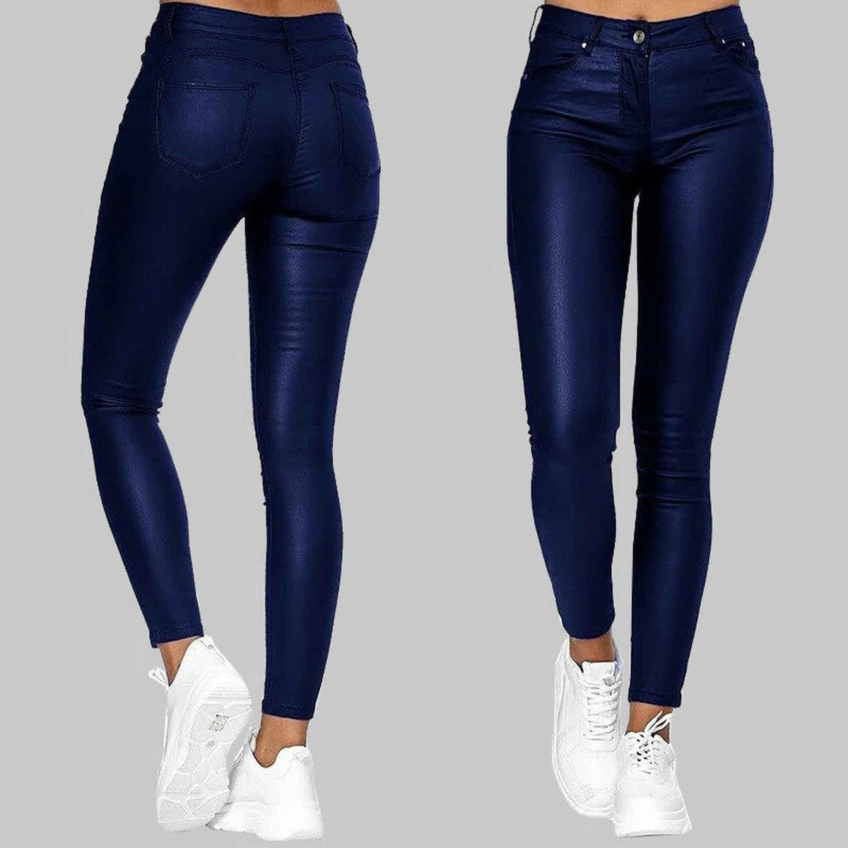 High Waisted Faux Leather Leggings with Stretchy Slim Fit Silhouette