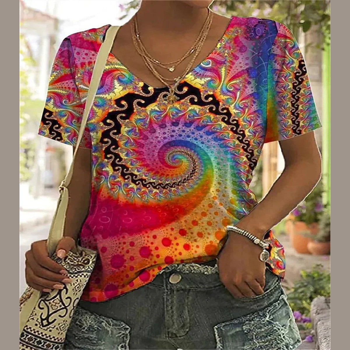 Vibrant Tie Dye Long Sleeve Button Down Shirt with Lapel Collar for Women