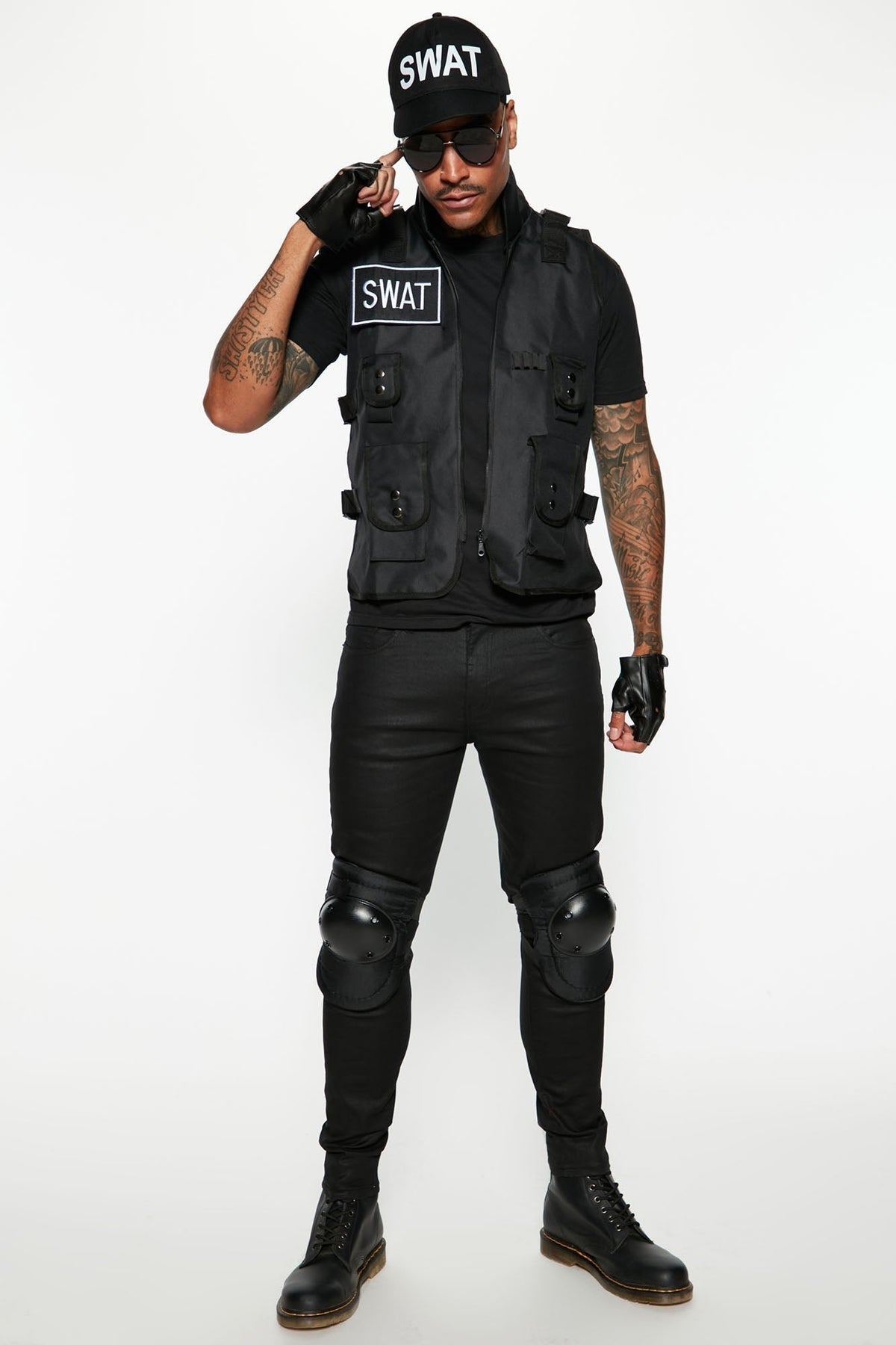 Tactical Costume Set with Vest and Cap, Fingerless Gloves for Theme Parties