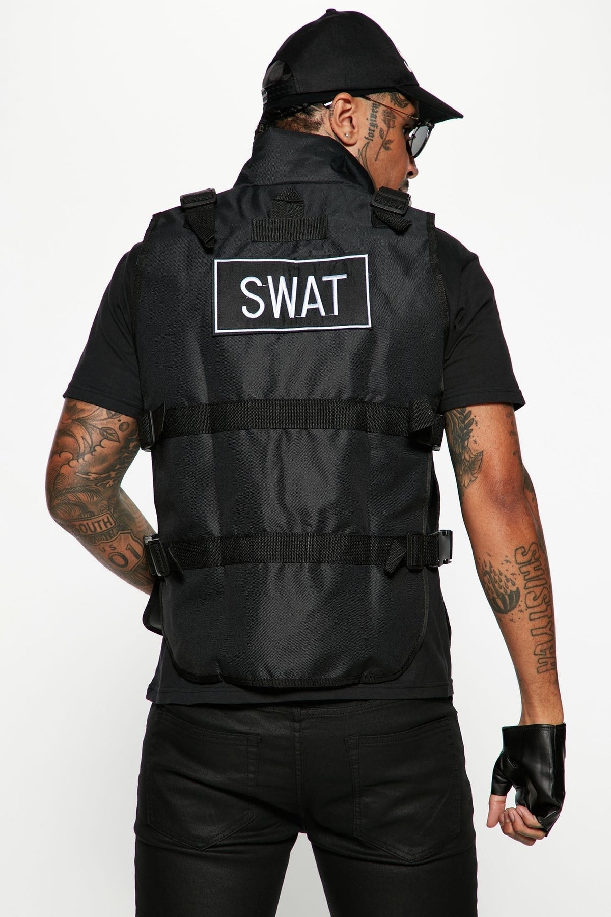 Tactical Costume Set with Vest and Cap, Fingerless Gloves for Theme Parties